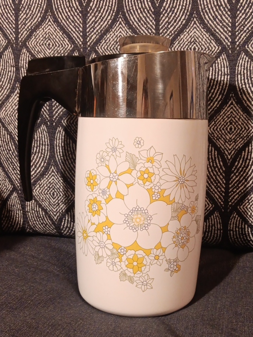 Corningware White Thermal Carafe with Yellow Floral Accents and Black Handle